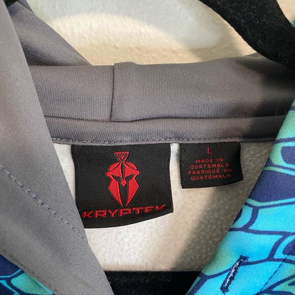 Kryptek Men's Sweatshirt Hoodie Camo Blue Green Logo Size Large Brushed Fleece - Picture 3 of 6